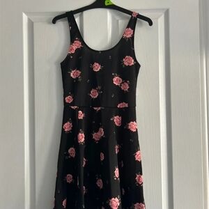Black dress with pink rose print